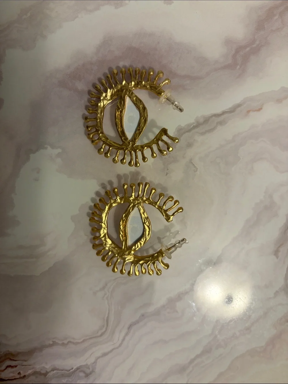 Gold Eye Statement Earrings with Blue Iris